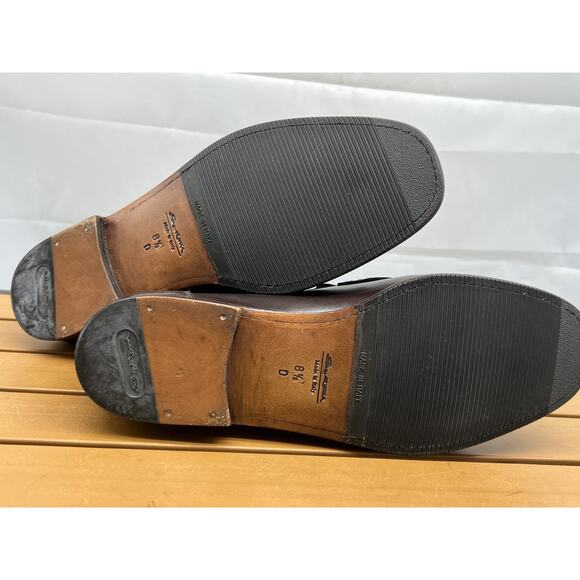 NEW! SANTONI Brown Leather Handsewn Moc Toe Tassel Loafers US 8.5 Made in Italy - Picture 9 of 13